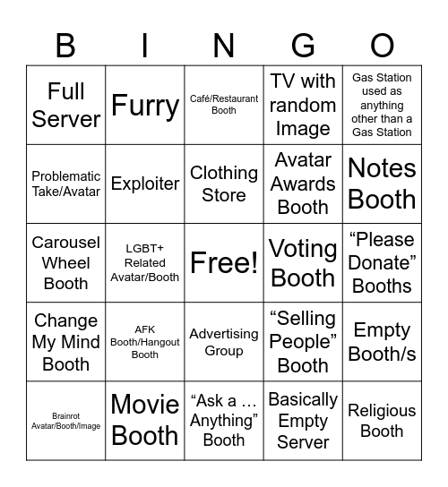 Booth Game Bingo Card