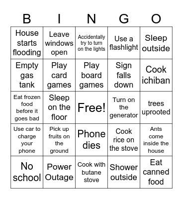 Typhoon Sinlaku Bingo Card