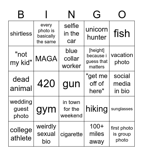 Tinder Bingo Card