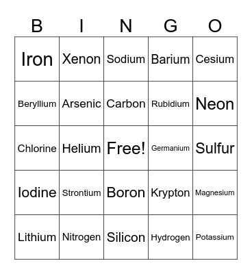 Periodic Table Bingo Card