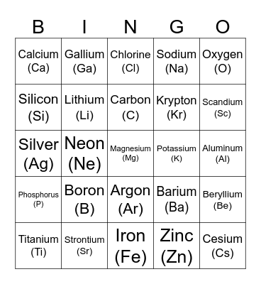 Periodic Table Bingo Card
