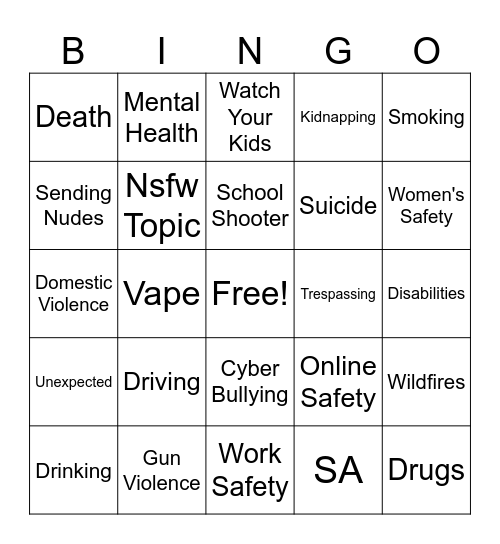 PSA Bingo Card