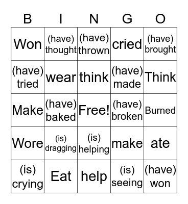 Principal Parts of Verbs Bingo Card