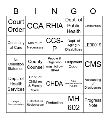Health Information Professionals' Week Bingo Card