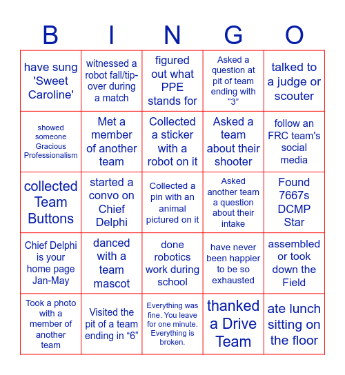 FRC "BINGO" Bingo Card
