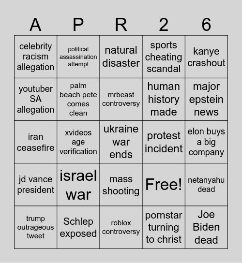 APRIL 2026 Bingo Card