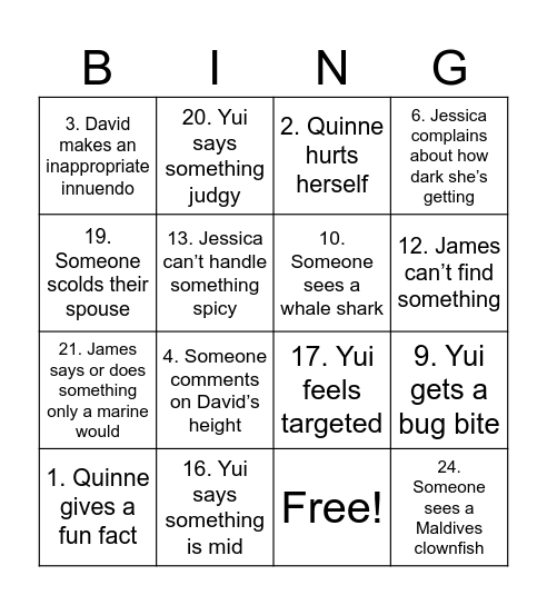 Maldives Bingo Card