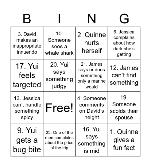 Maldives Bingo Card