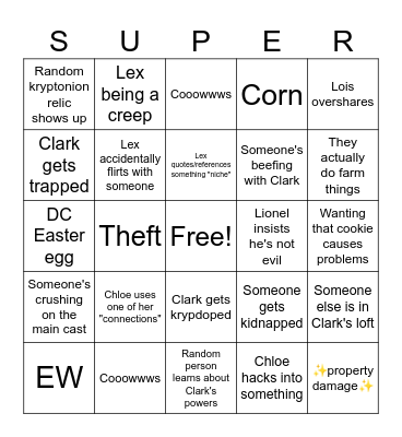 Smallville Bingo Card
