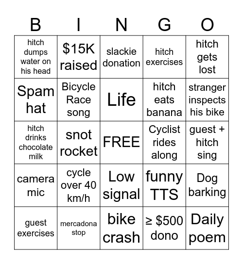 Random Tandem - Day 10 Bingo Card