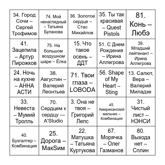 МУЗЫКАЛИТИ Bingo Card