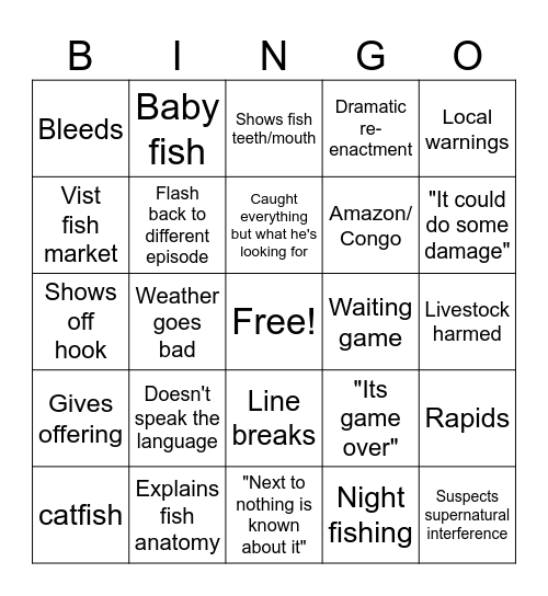 River Monsters Bingo Card