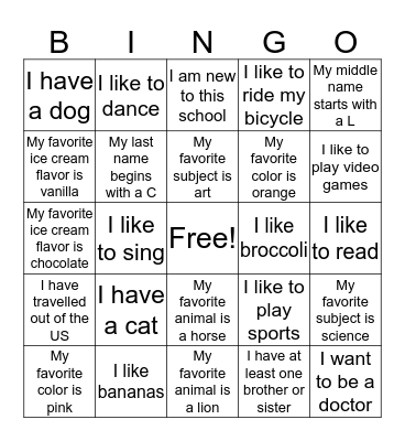 Get To Know You Bingo Card