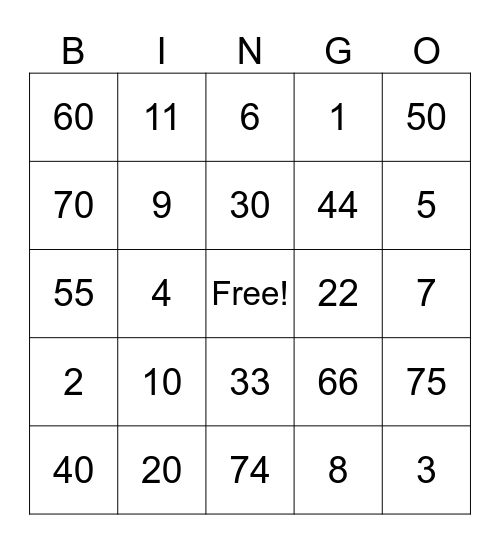 Untitled Bingo Card