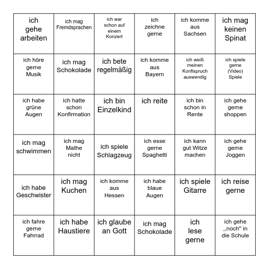 Kennenlern- Bingo Card