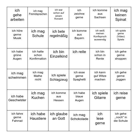 Kennenlern- Bingo Card