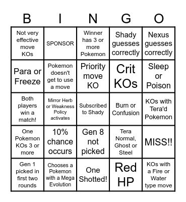 Then we fight bingo Shady 7 Generations Bingo Card
