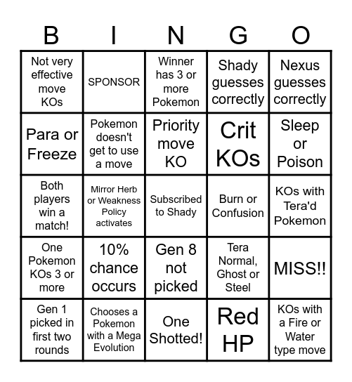 Then we fight bingo Shady 7 Generations Bingo Card