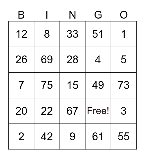 Untitled Bingo Card