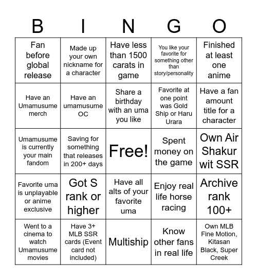 Umamusume pretty derby bingo Card