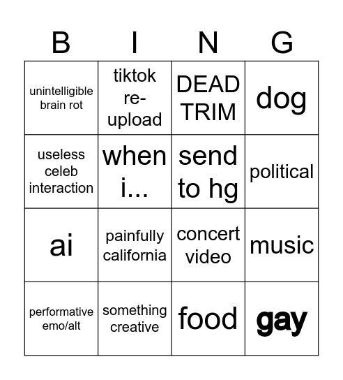 INSTAGRAM REELS BINGO Card