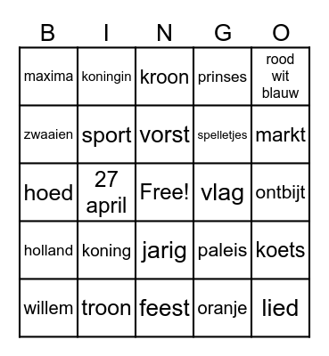 koningsdag Bingo Card
