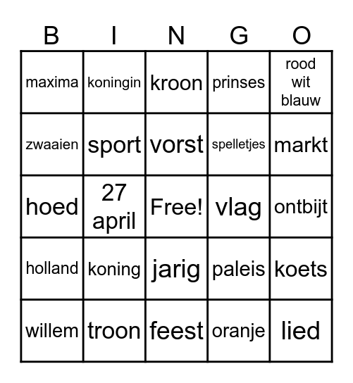 koningsdag Bingo Card