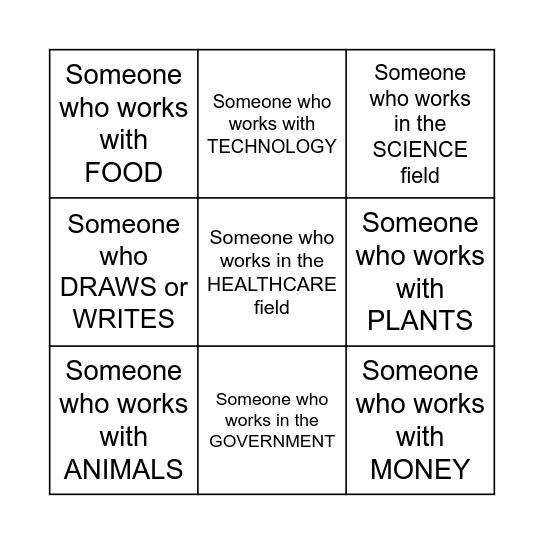 Career Day Bingo! Bingo Card