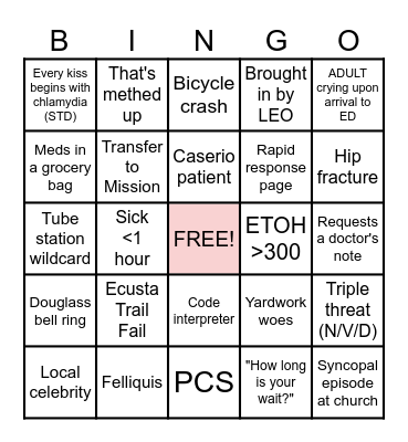 Sunday Funday ED Bingo Card