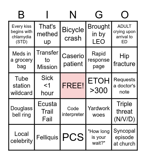 Sunday Funday ED Bingo Card