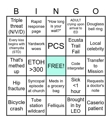 Sunday Funday ED Bingo Card
