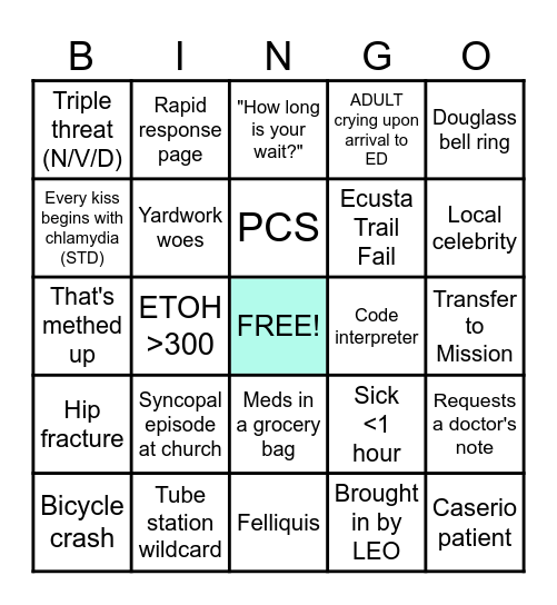Sunday Funday ED Bingo Card