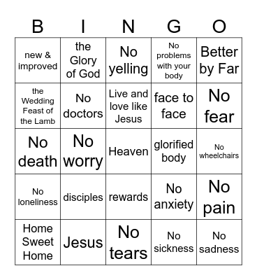 Heaven Bingo Card