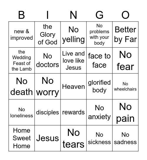 Heaven Bingo Card