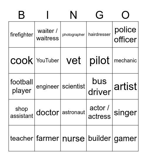 Our Dream Jobs! Bingo Card
