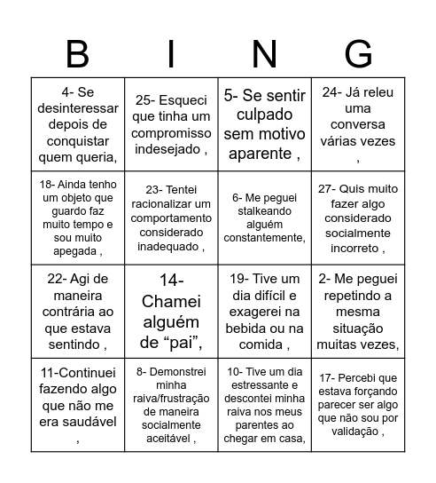 psicanaliga Bingo Card