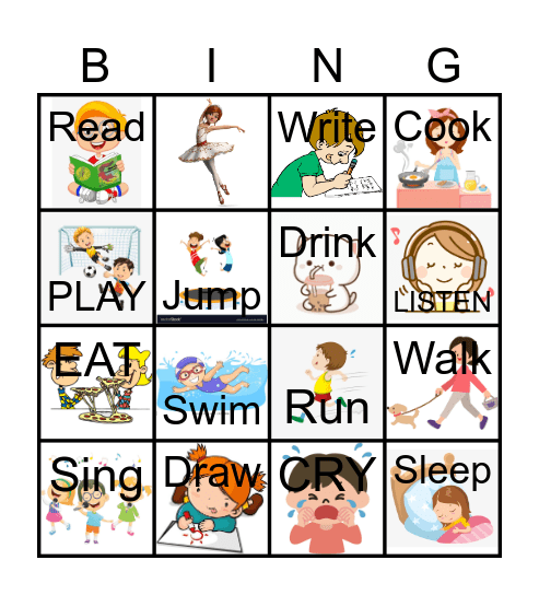 Action verbs! Bingo Card