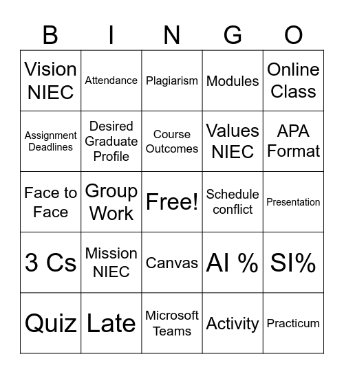 Orientation Bingo M Bingo Card