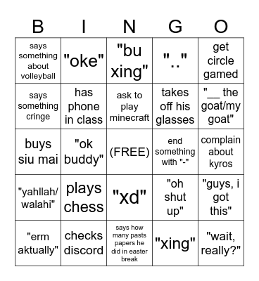 Can I bingo jayden? Bingo Card