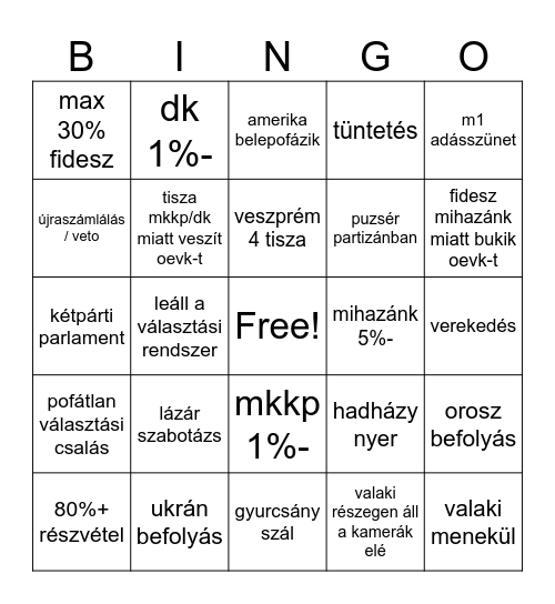 választás Bingo Card