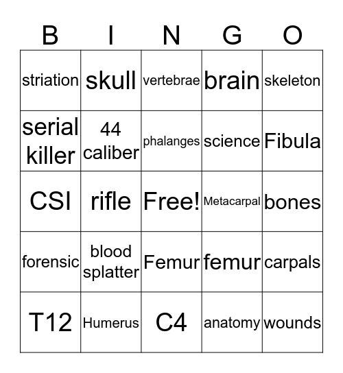 Forensic  Bingo Card