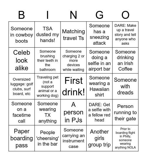 Airport Bingo- Faye style Bingo Card