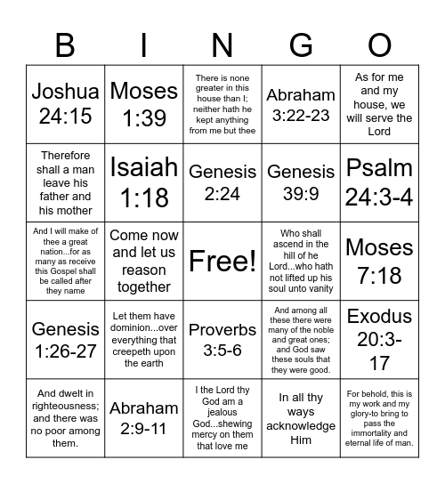 Old Testament - 1st Semester Bingo Card