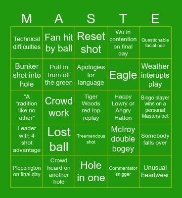 The Masters 2026 Bingo Card