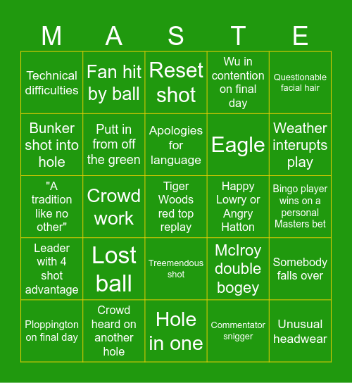 The Masters 2026 Bingo Card