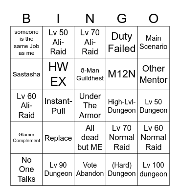 Mentor Roulette Bingo Card