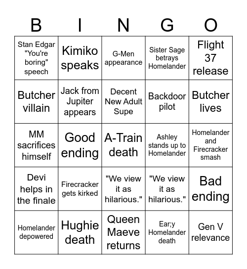 The Boys Bingo Card