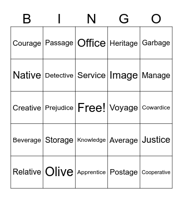 Spelling Bingo Card