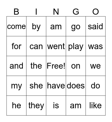 Sight Word Bingo - February Bingo Card