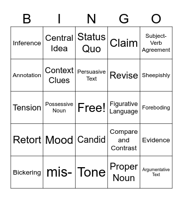 ELA Review BINGO Card